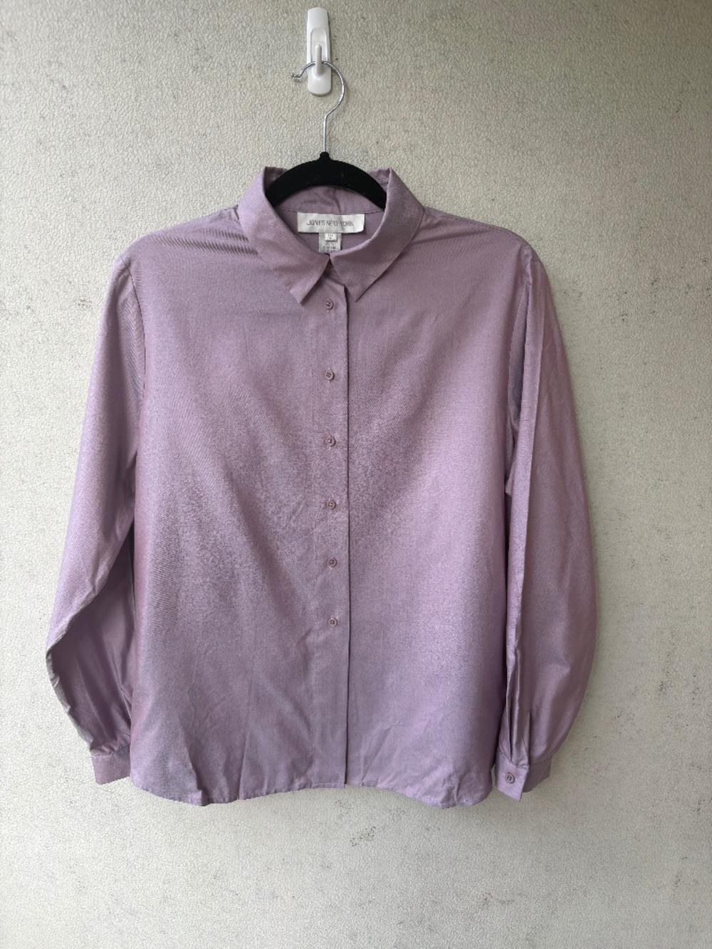 Jones New York 100% Silk Iridescent Mauve Button Front Blouse 12